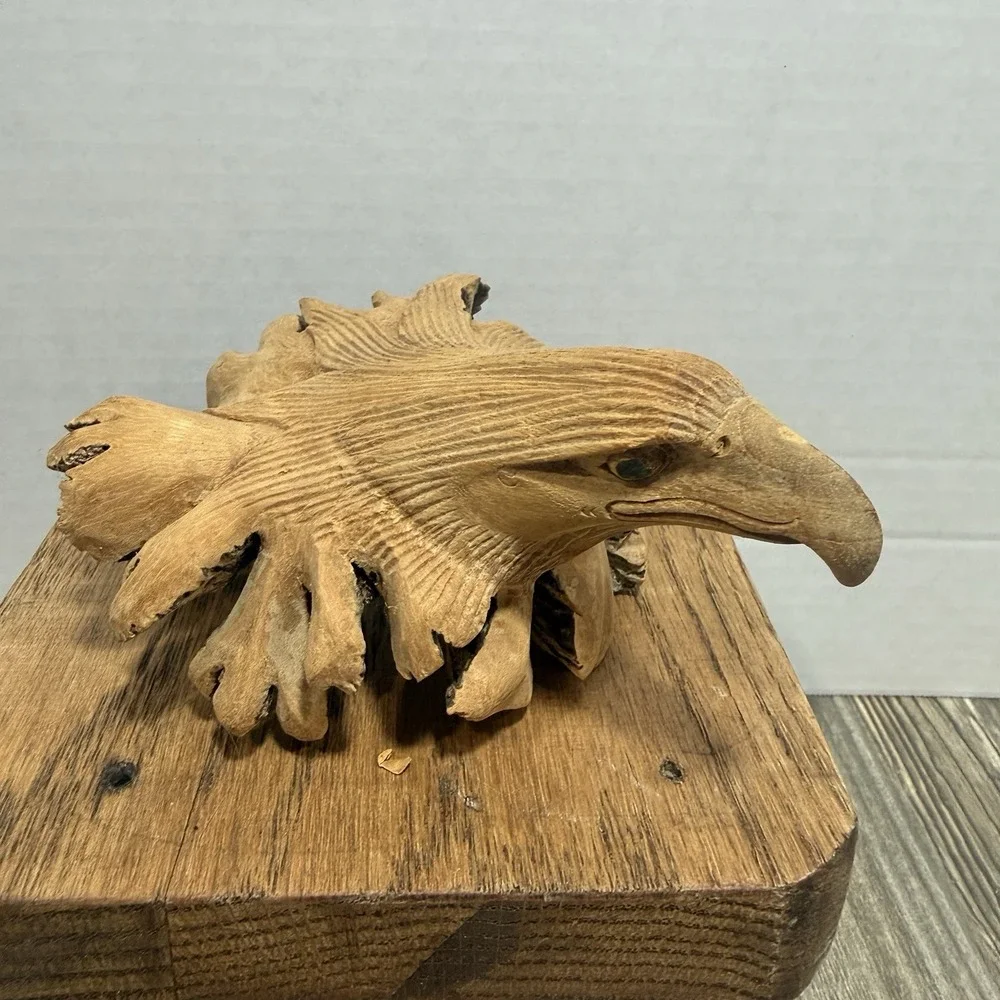 Hand Carved Eagle Wooden With Raw Edge Patriotic